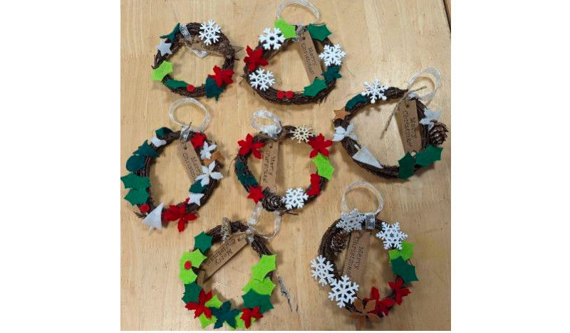 Christmas decorations made by NAFAS Cheshire younger floral designers
