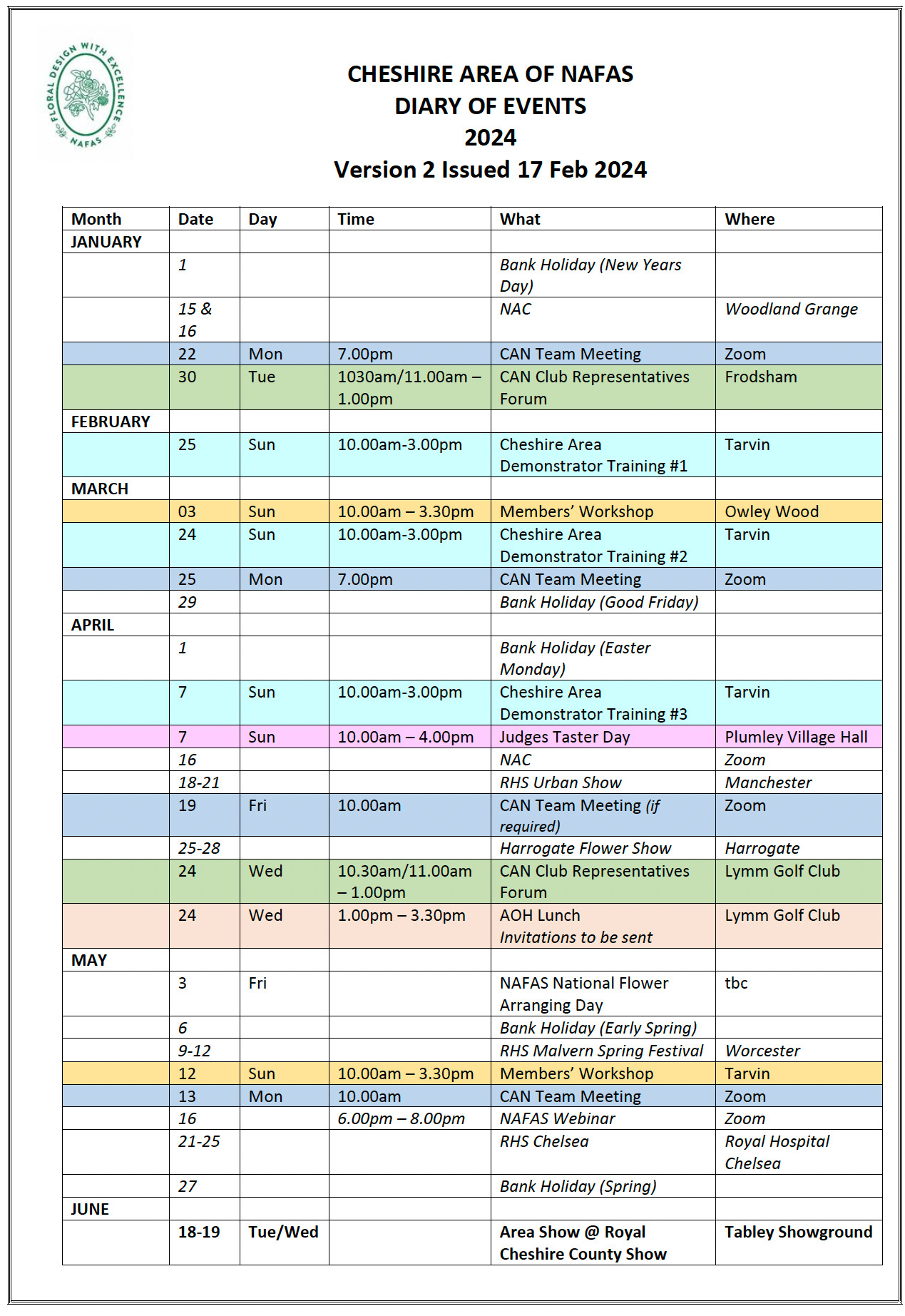 CAN Calendar of events and meetings 2024 page 1