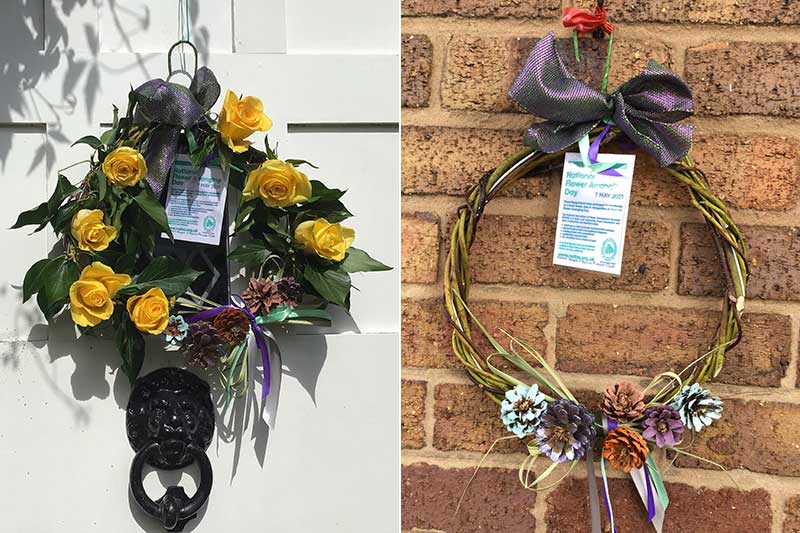 Two examples of basic door wreaths created by members of Ashton Hayes & Tarvin Flower Club