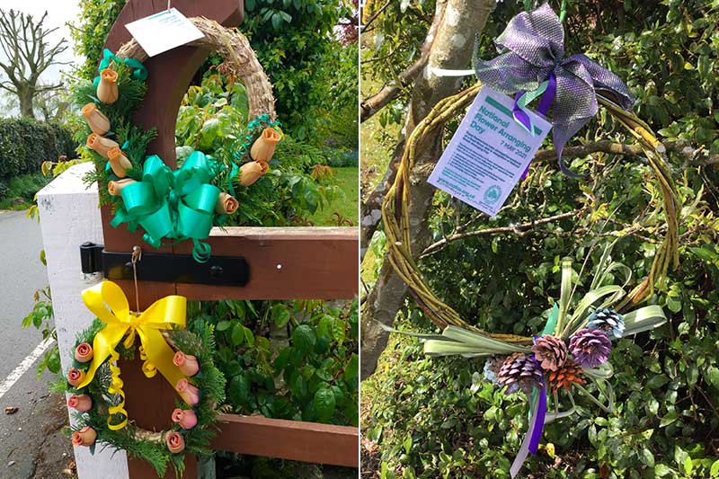 Two examples of basic door wreaths created by members of Ashton Hayes & Tarvin Flower Club