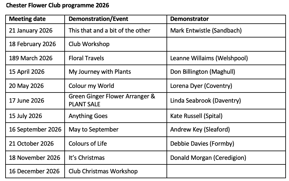 Chester Flower Club programme