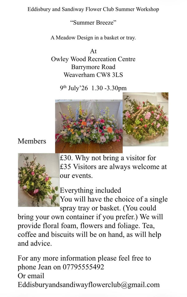 Eddisbury and Sandiway Flower Club 2026 - Summer Workshop Poster