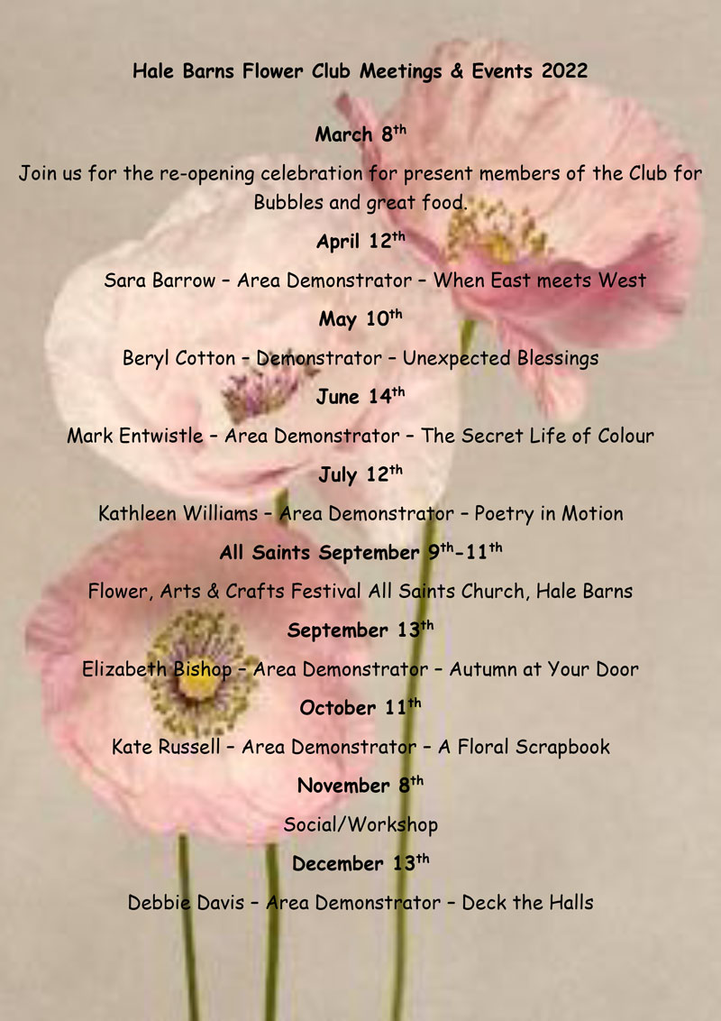 An image of Hale Barns Flower Club's 2022 Meetings and Events