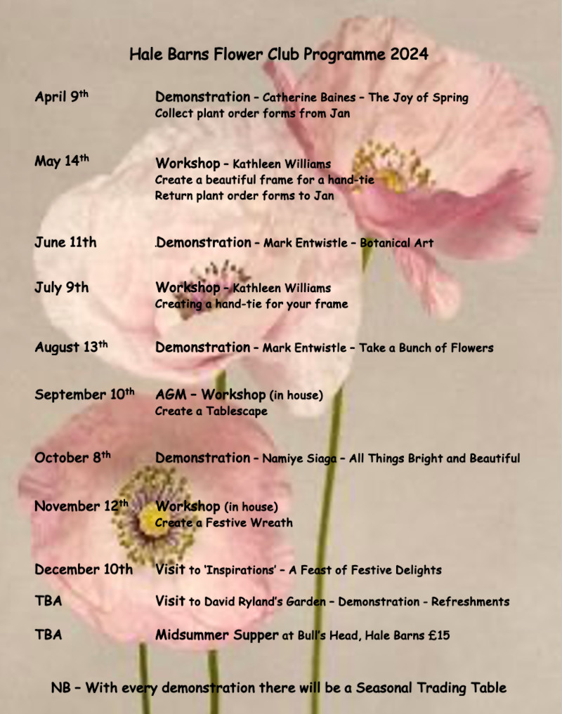 Hale Barns Flower Club 2024 Programme