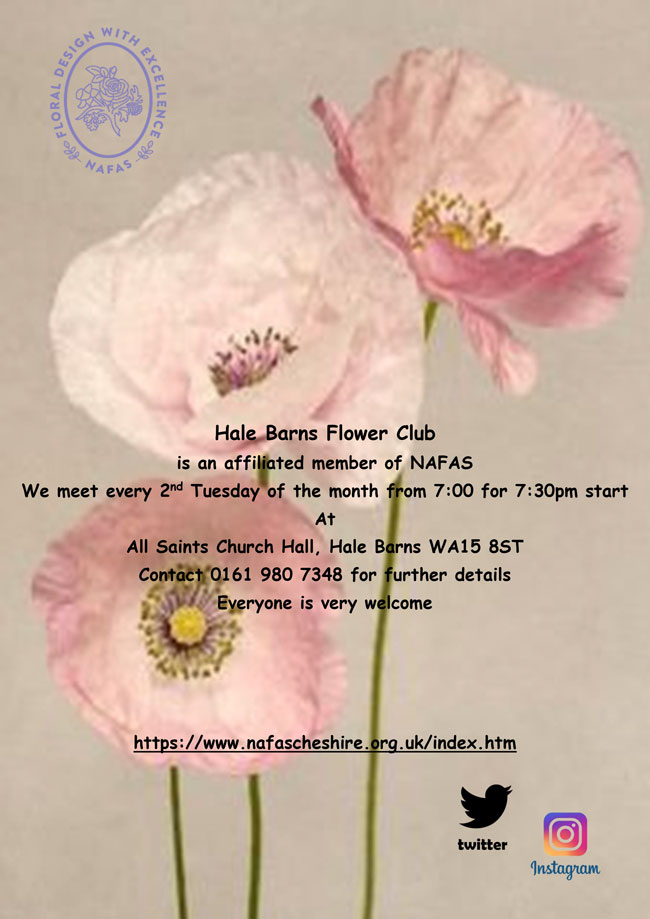 An image of page one of Hale Barns Flower Club's 2021 Meetings and Events