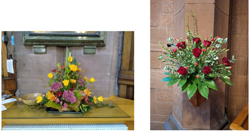 Handbridge Flower Club Members' floral displays for St. Mary's Church Flower Team