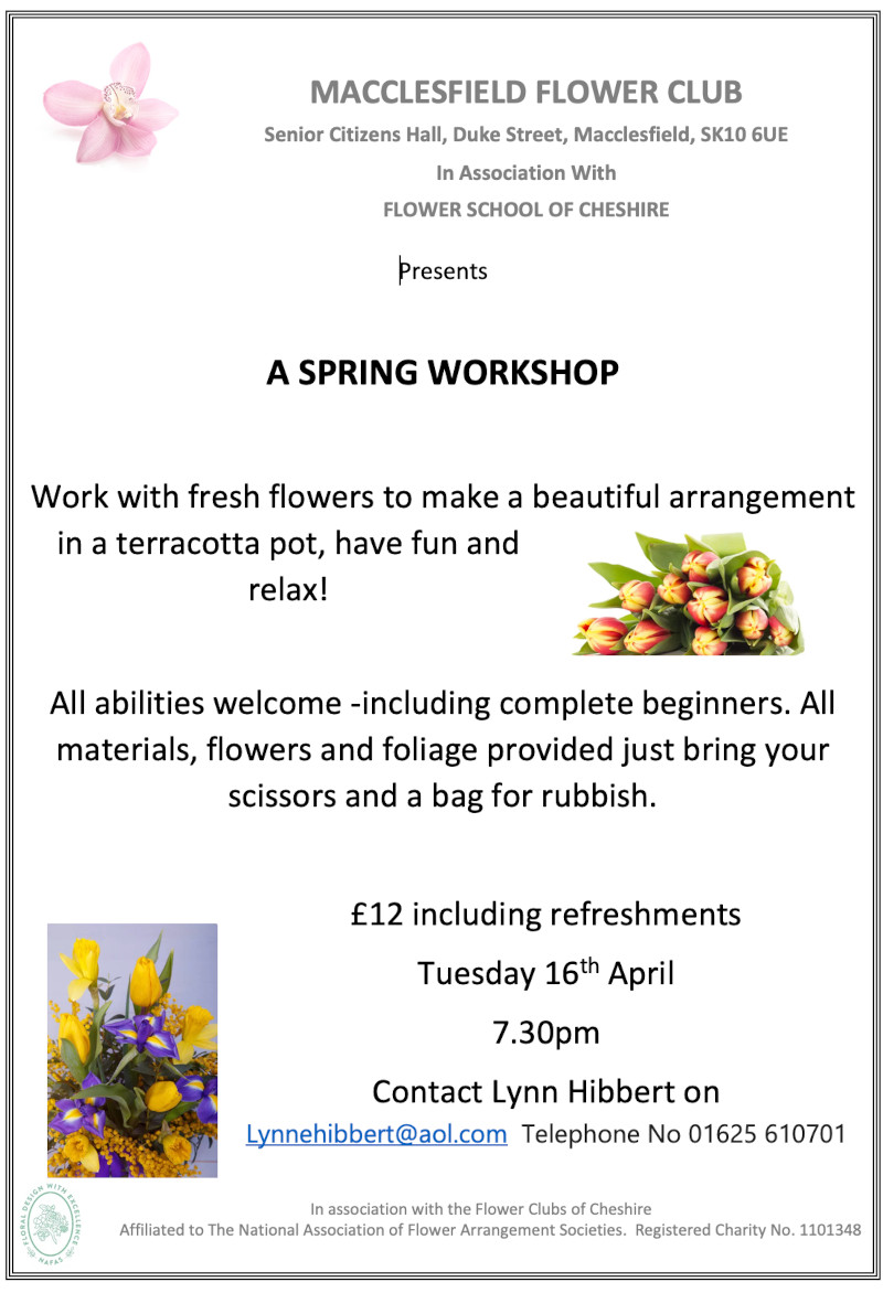 Macclesfield Flower Club's Spring Workshop poster