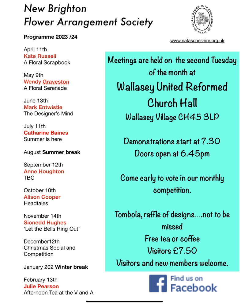 NAFAS Cheshire Flower Arranging Clubs New Brighton Flower