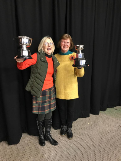 Carole Chia and Elaine Meredith who won overall first and second places cups in the monthly flower arrangement competition of Tarporley Flower Club