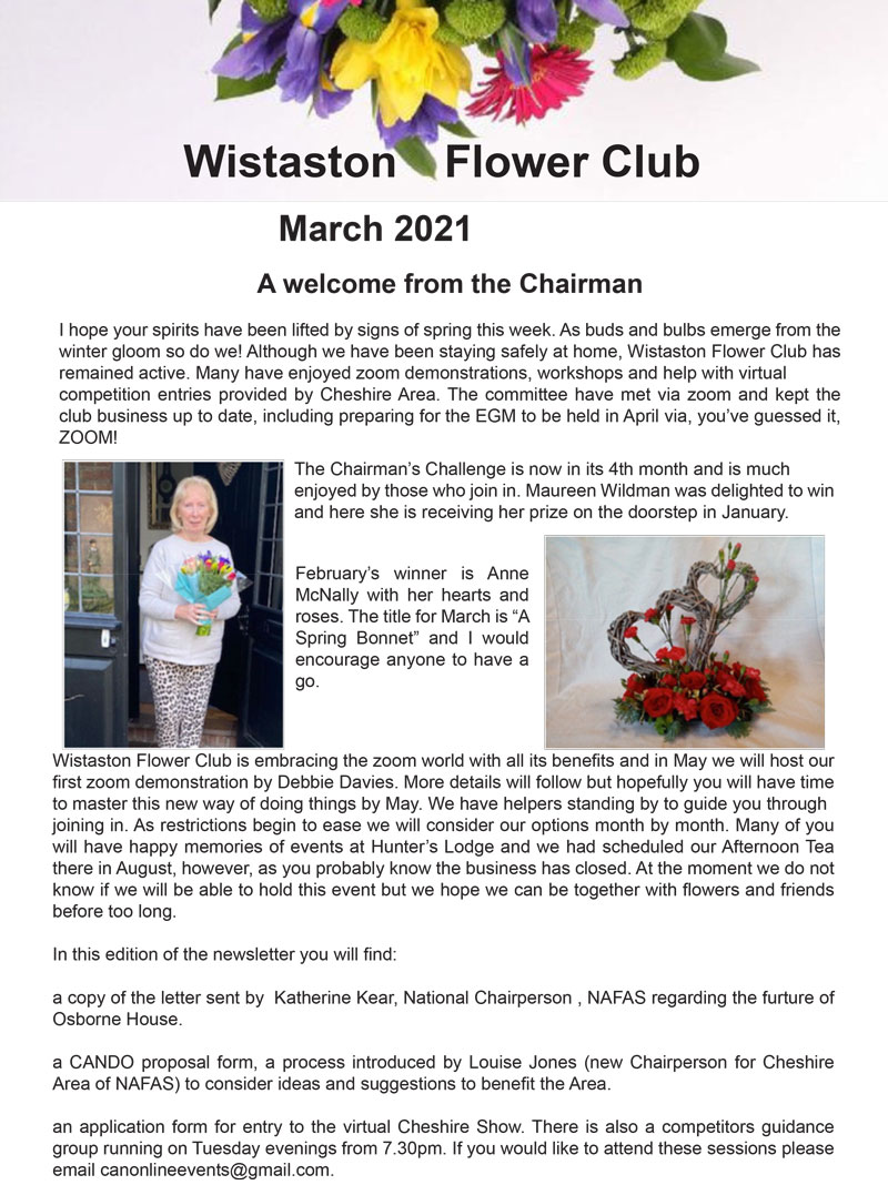 Wistaston District Flower Club March Newsletter Page 1