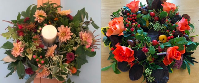 Autumnal wreaths made at Wistaston District Flower Club