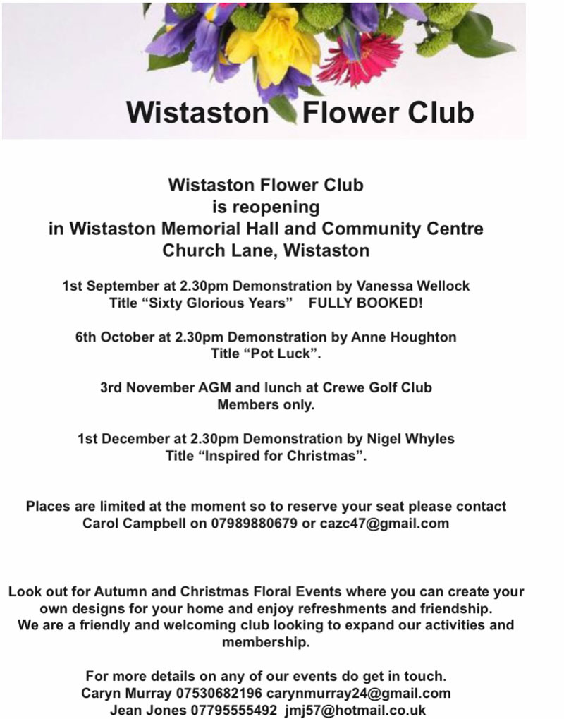 Wistaston District Flower Club Meetings