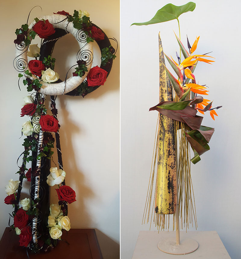 Marion Downes's and Pritesh Shah's Flower arrangements entered in the Light and Shade class of the Royal Cheshire County 'Virtual' Show 2021