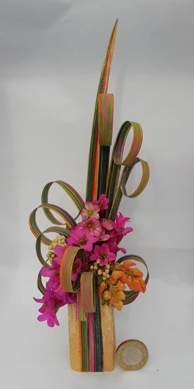 Debbie Davies' flower arrangement in the Summer hues class of the Royal Cheshire County 'Virtual' Show 2021