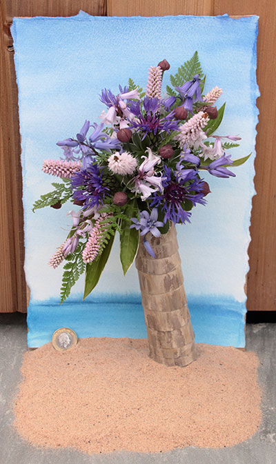 Nicola Robson's flower arrangement in the Summer hues class of the Royal Cheshire County 'Virtual' Show 2021