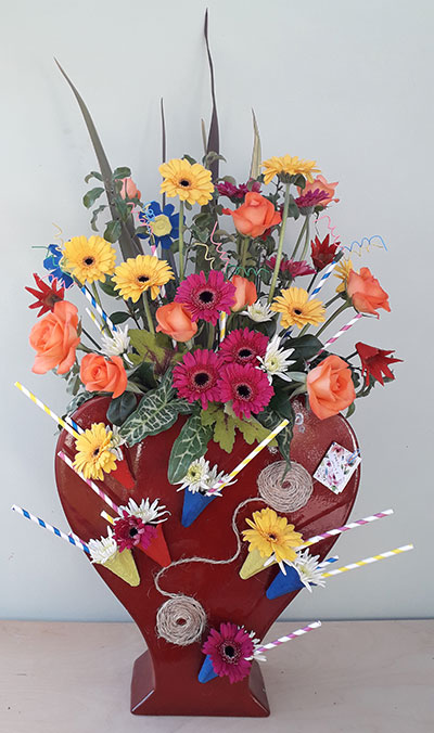 Carol Baker's flower arrangement in the Bits and Pieces class of the Royal Cheshire County 'Virtual' Show 2021