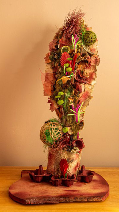 Denise Hubbard's flower arrangement in the Bits and Pieces class of the Royal Cheshire County 'Virtual' Show 2021