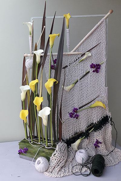 Carol Baker's Bronze Award Winning flower arrangement in the Knit one purl one class of the Royal Cheshire County 'Virtual' Show 2021