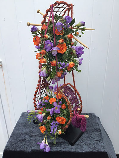 Judith Windsor's Silver Award Winning flower arrangement in the Knit one purl one class of the Royal Cheshire County 'Virtual' Show 2021