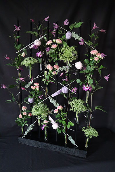 Kathleen Dean's Silver Gilt Award Winning flower arrangement in the Knit one purl one class of the Royal Cheshire County 'Virtual' Show 2021