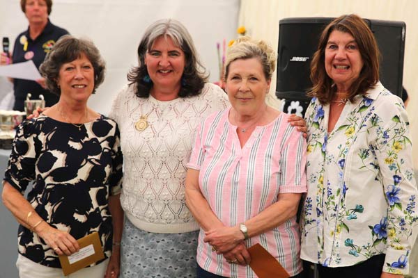 Flower Clubs of Cheshire class award winners with NAFAS National Chairman Nicky Wylie at the 2024 Royal Cheshire Show 